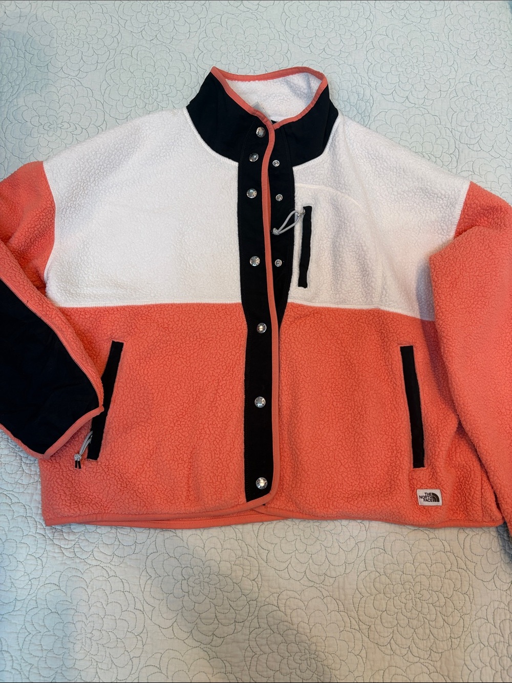 The North Face Women’s Large Colorblock Snap Fleece Jacket Cream Coral